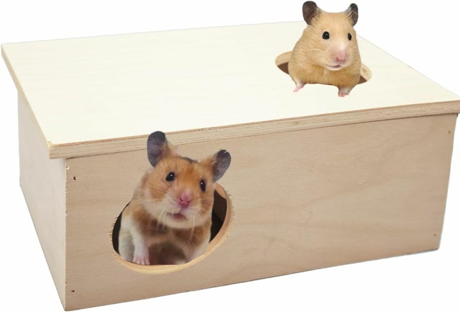 Small Animal CUTENNIOU | Cutenniou Hamster Hideout Birch Chamber Hamster House Platform Removable Wooden Cover Hamster Nest Small Animal Habitat Decor For Syrian Hamster Mice Gerbils Lemmings Mouse 2-Room Large Rectangle