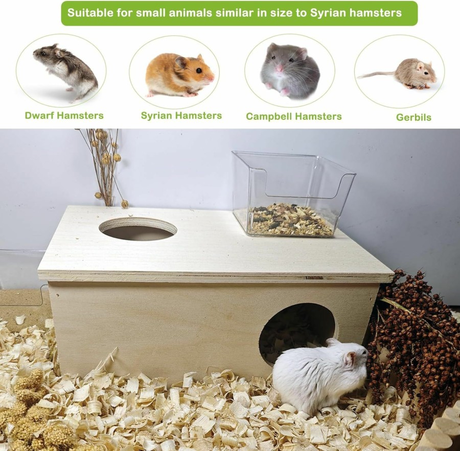 Small Animal CUTENNIOU | Cutenniou Hamster Hideout Birch Chamber Hamster House Platform Removable Wooden Cover Hamster Nest Small Animal Habitat Decor For Syrian Hamster Mice Gerbils Lemmings Mouse 2-Room Large Rectangle