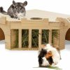 Small Animal Fhiny | Fhiny Guinea Pig Wooden Castle With Hay Holder, Ventilated Chinchilla Hideout With Feeding Bowl Ladder, Small Animal Multi Chamber Hideaway For Young Guinea Pigs Chinchillas Hedgehogs