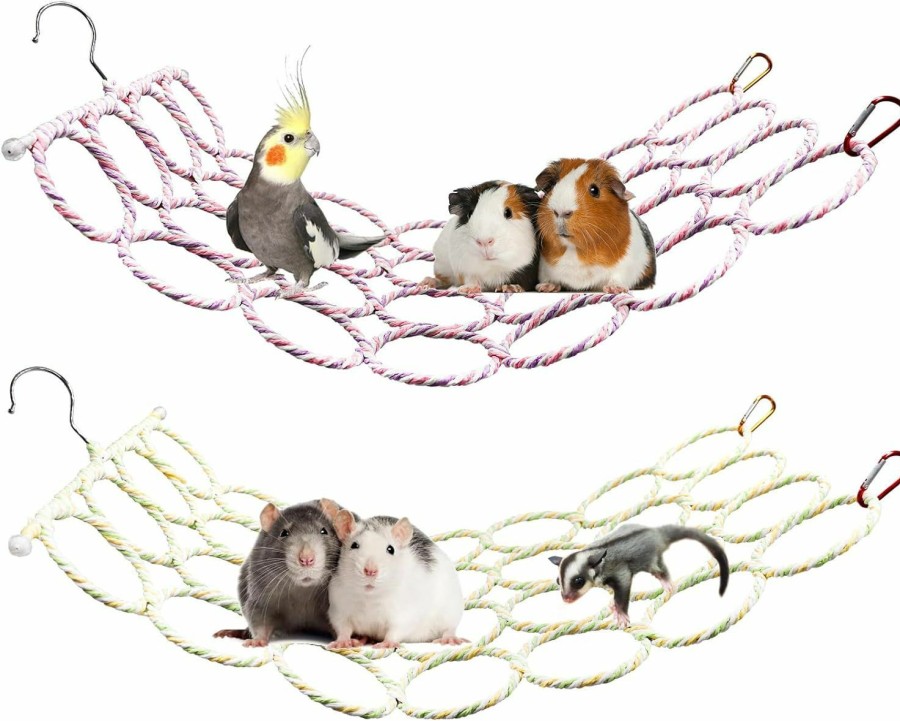 Small Animal Oooct | 2 Pack Rat Climbing Toy, Bird Swing Toy, Hanging Rat Rope Net Toy, Bird Rope Perch Stand Toy, Parrot Climbing Ladder Bridge Toy, Small Animal Cage Accessories For Bird Parrot Hamster Rat Sugar Glider