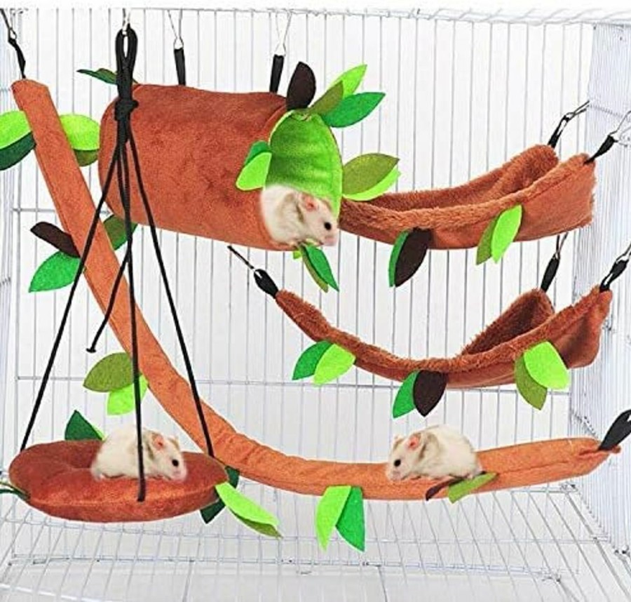 Small Animal Aulufft | Aulufft Hamster Hammock, 5Pcs Hamster Sleeping Nest Hanging Tunnel And Swing For Sugar Glider Squirrel Playing Sleeping,Sugar Glider Toys Hamster Swing,Jungle Set Plush Warm Beds For Animal