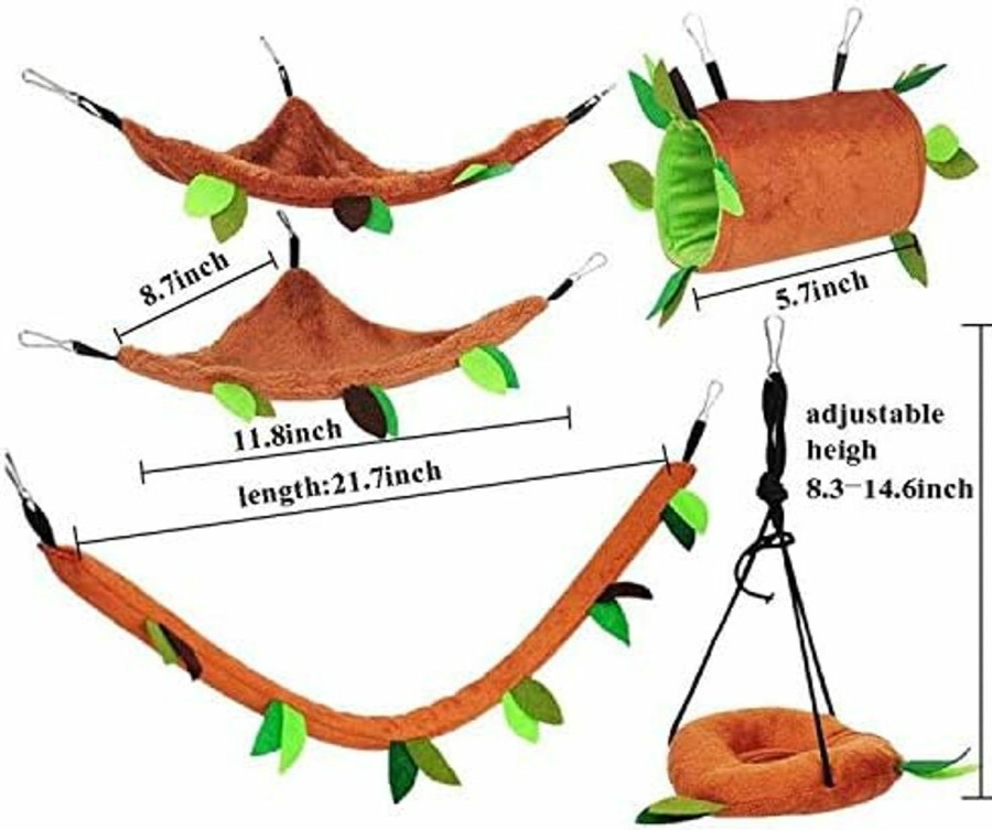 Small Animal Aulufft | Aulufft Hamster Hammock, 5Pcs Hamster Sleeping Nest Hanging Tunnel And Swing For Sugar Glider Squirrel Playing Sleeping,Sugar Glider Toys Hamster Swing,Jungle Set Plush Warm Beds For Animal