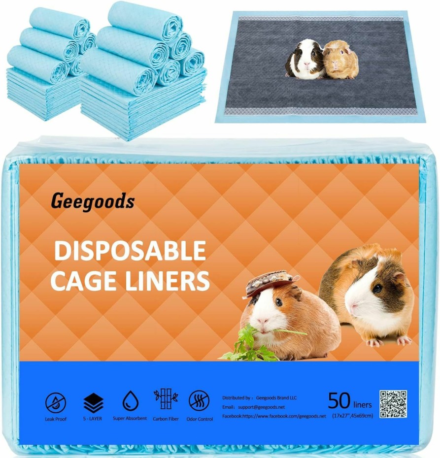 Small Animal Geegoods | Geegoods Disposable Guinea Pig Cage Liners ,Liners Pee Pads For Guinea Pig,Bamboo Charcoal Odor Controlling,Super Absorbent,Suitable For C&C Cage Liners (50Pack)