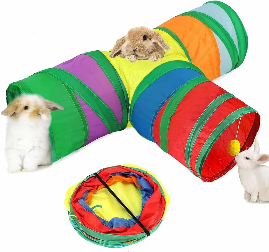 Small Animal Aforetuto | Rabbit Tunnels & Tubes - Small Animals Collapsible Hideouts Bunny Hideway Tube With Ball Toy 3 Way Guinea Pig Tunnel House Interactive Playground For Chinchilla Ferret Indoor Outdoor Play