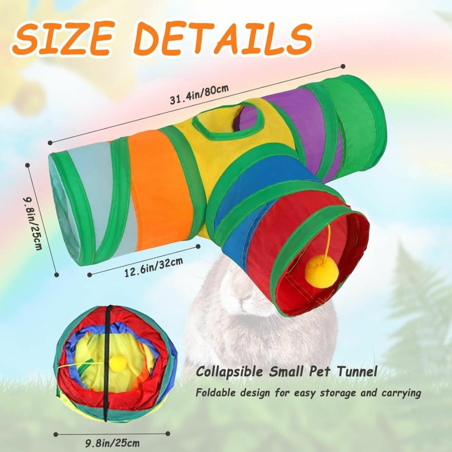 Small Animal Aforetuto | Rabbit Tunnels & Tubes - Small Animals Collapsible Hideouts Bunny Hideway Tube With Ball Toy 3 Way Guinea Pig Tunnel House Interactive Playground For Chinchilla Ferret Indoor Outdoor Play