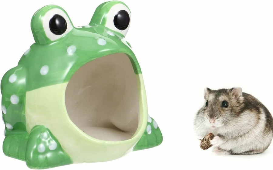 Small Animal HALONTIN | Hamster Hideout, Ceramic Hamster House, Frog Shape Chinchilla Cooling Gerbil House, Small Animal Decoration Cage Accessories