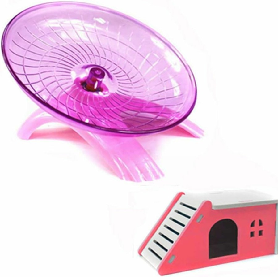 Small Animal zswell | Zswell Hamster House Wood Bridge Climb Kit Exercise Wheel Jogging Running Silent Spinner Flying Saucer Pet Toys For Rat Gerbil Guinea Pig Chipmunk Mouse Small Animals