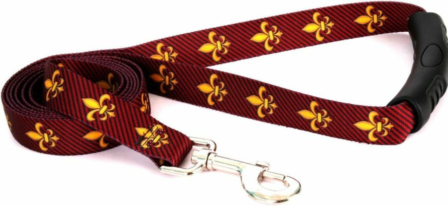 Small Animal Yellow Dog Design | Yellow Dog Design Fleur De Lis Red Ez-Grip Dog Leash With Comfort Handle 1\" Wide And 5' (60\") Long, Large