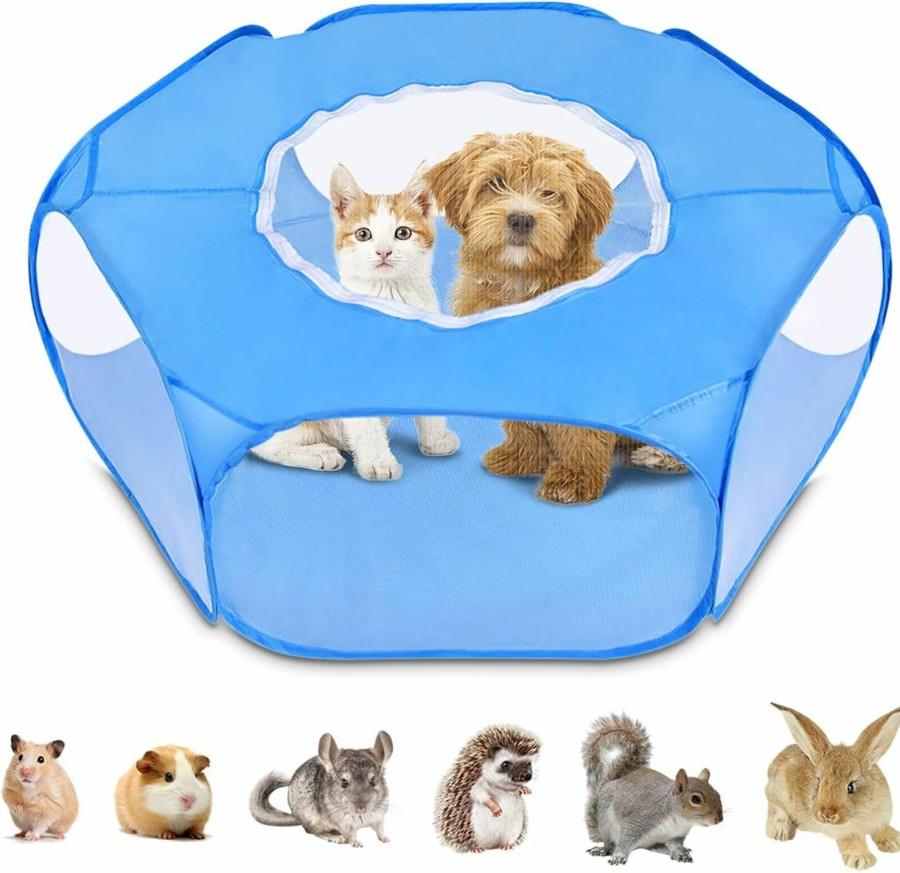 Small Animal AK KYC | Ak Kyc Small Animal Playpen, Foldable &Portable Exercise Fence Pet Tent With Cover For Hamster, Chinchillas, Hedgehogs,Guinea Pig, Rabbits, Kitten, Puppy(Blue)