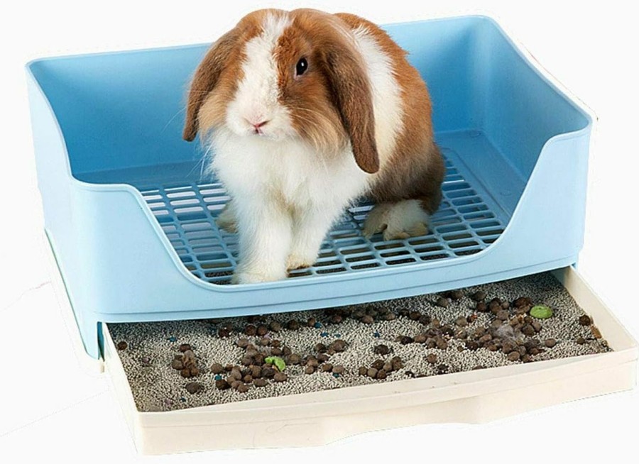 Small Animal RUBYHOME | Rubyhome Oversize Rabbit Litter Box With Drawer, Corner Toilet Box With Grate Potty Trainer, Bigger Pet Pan For Adult Guinea Pigs, Chinchilla, Ferret, Galesaur, Small Animals, 16.9 Inch Long (White)