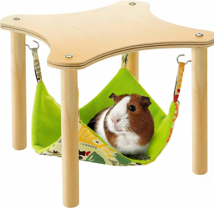 Small Animal MEWTOGO | Mewtogo Guinea Pigs Hammock With Platform, Wooden Guinea Pig Hideout With Stairs, Safe And Durable Small Pet Bed For Piggies Chinchilla Rat Hamster Bunny (Double Hammocks)