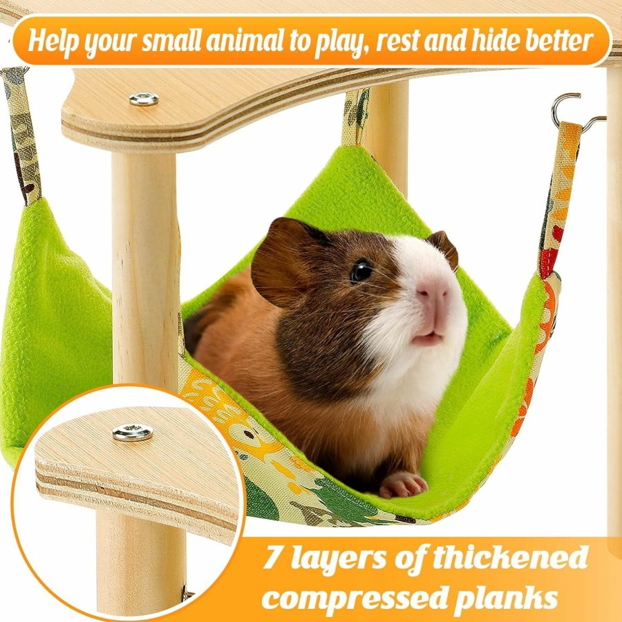 Small Animal MEWTOGO | Mewtogo Guinea Pigs Hammock With Platform, Wooden Guinea Pig Hideout With Stairs, Safe And Durable Small Pet Bed For Piggies Chinchilla Rat Hamster Bunny (Double Hammocks)