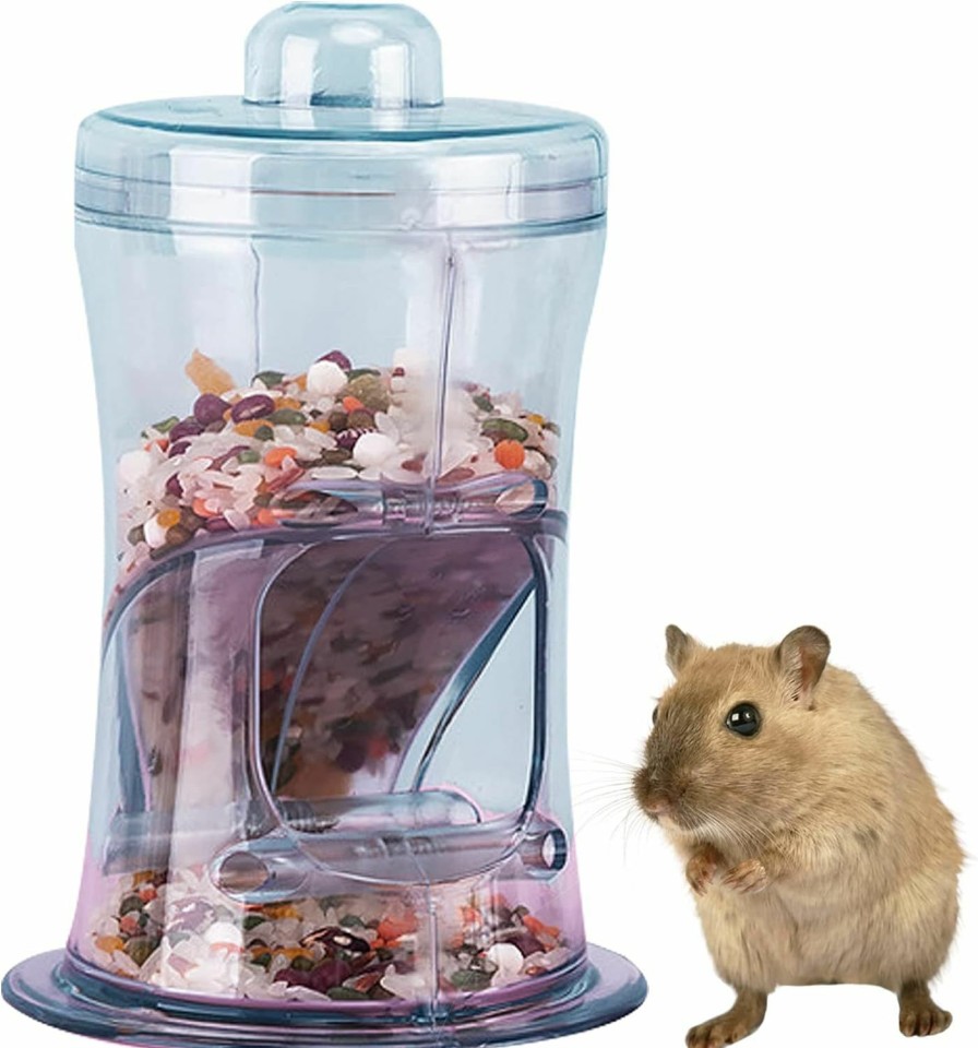 Small Animal Hamiledyi | Hamster Feeder Small Pet Automatic Food Dispenser Transparent Standing Feeding Plastic Container For Gerbil Suger Glider Mini Hedgehog Hamster (Blue)