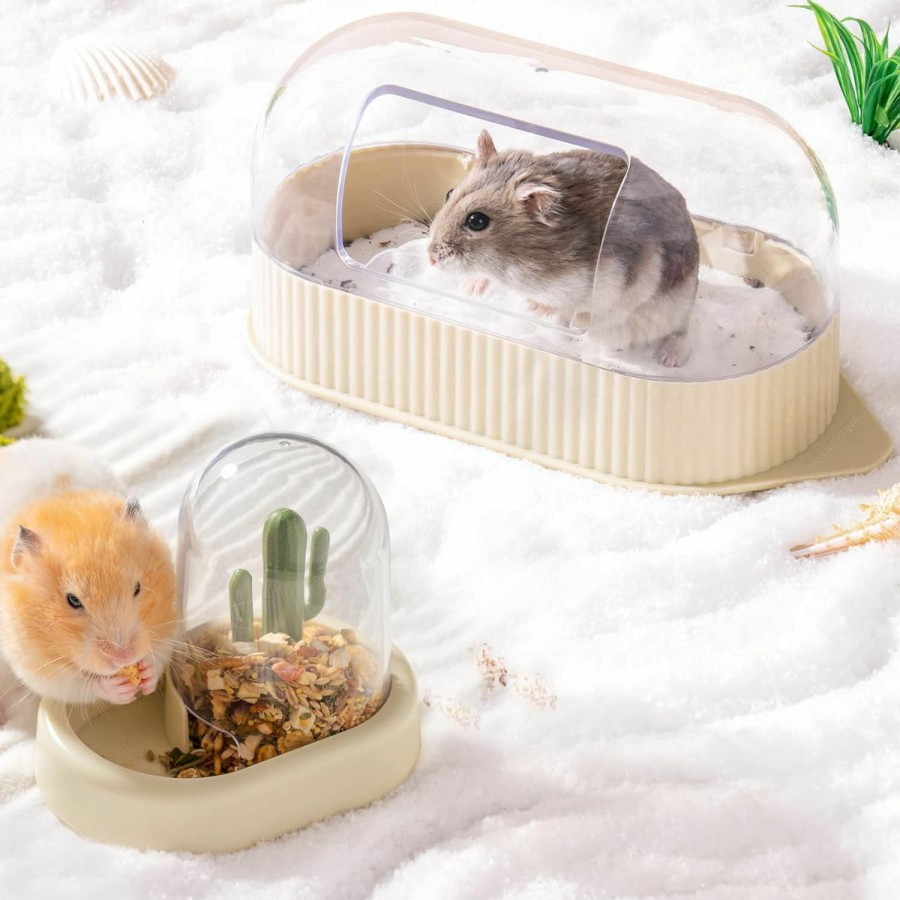 Small Animal MEWOOFUN | Mewoofun Hamster Sand Bath Container & Hamster Bowl Set For Hamsters Mice Gerbils Or Other Small Pets Hamster Cage Accessories (Yellow)