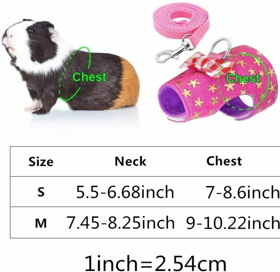 Small Animal Wontee | Wontee Small Pet Harness Vest And Leash Set With Bowknot And Bell Decor For Gerbil Guinea Pig Squirrel Kitten Outdoor Walking (S, Pink Star)