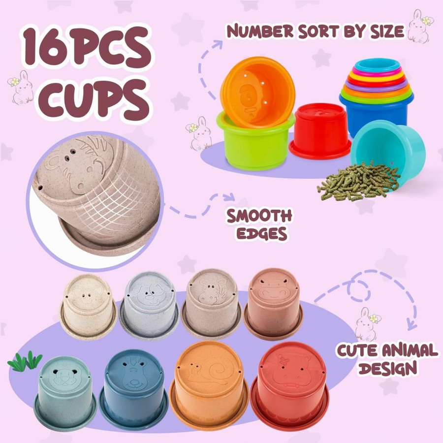 Small Animal SKYWHALE | Skywhale Bunny Toys, Stacking Cups For Rabbits, 8Pcs Stackable Plastic Pet Nesting Snack Cup, Chinchilla, Guinea Pig And Parrot Enrichment Toys For Hiding Food And Playing