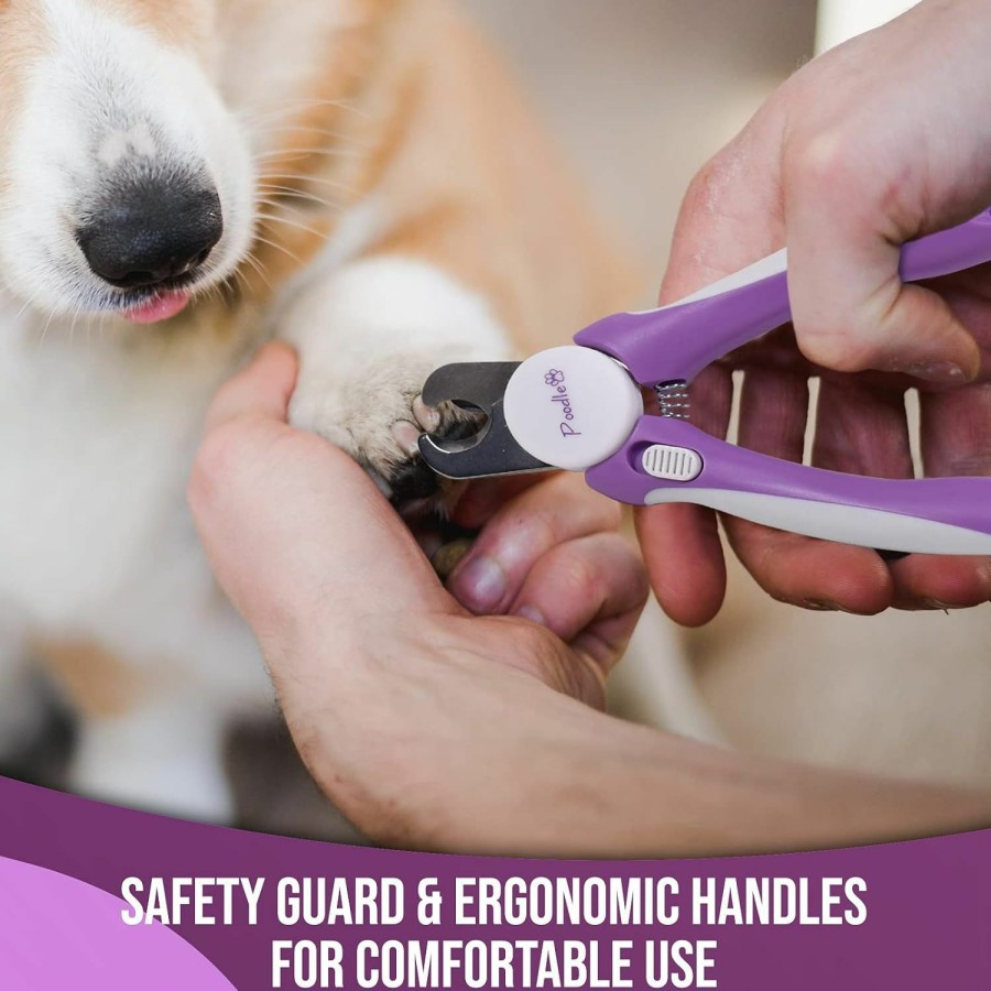 Small Animal Poodlie | Professional Nail Clippers With Safety Guard For Dogs & Cats By Poodle Pet- Pet Grooming Clippers With Stainless Steel Blades For Smooth Cuts- Dog Nail Trimmers With Hidden File For Large Dogs