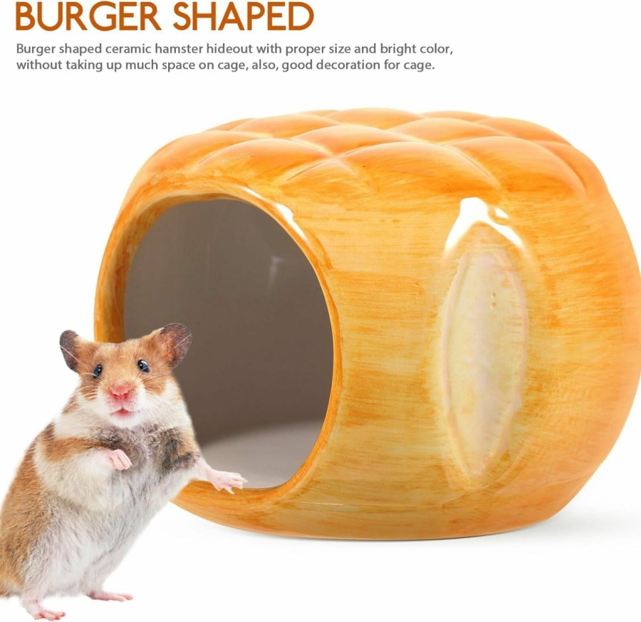 Small Animal POPETPOP | Popetpop Ceramic Hamster Hideout Burger Shaped Dwarf Hamster House Chinchilla Hut Small Pet Cave Cozy Bed For Gerbils Hedgehog Mice Mini Animals