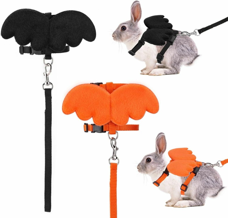 Small Animal Filhome | Filhome 2 Pack Halloween Adjustable Rabbit Bunny Harness And Leash Set With Wings,Orange And Black Halloween Style Vest Harness For Halloween Dress Up Party Cosplay(Xs/Orange And Black)