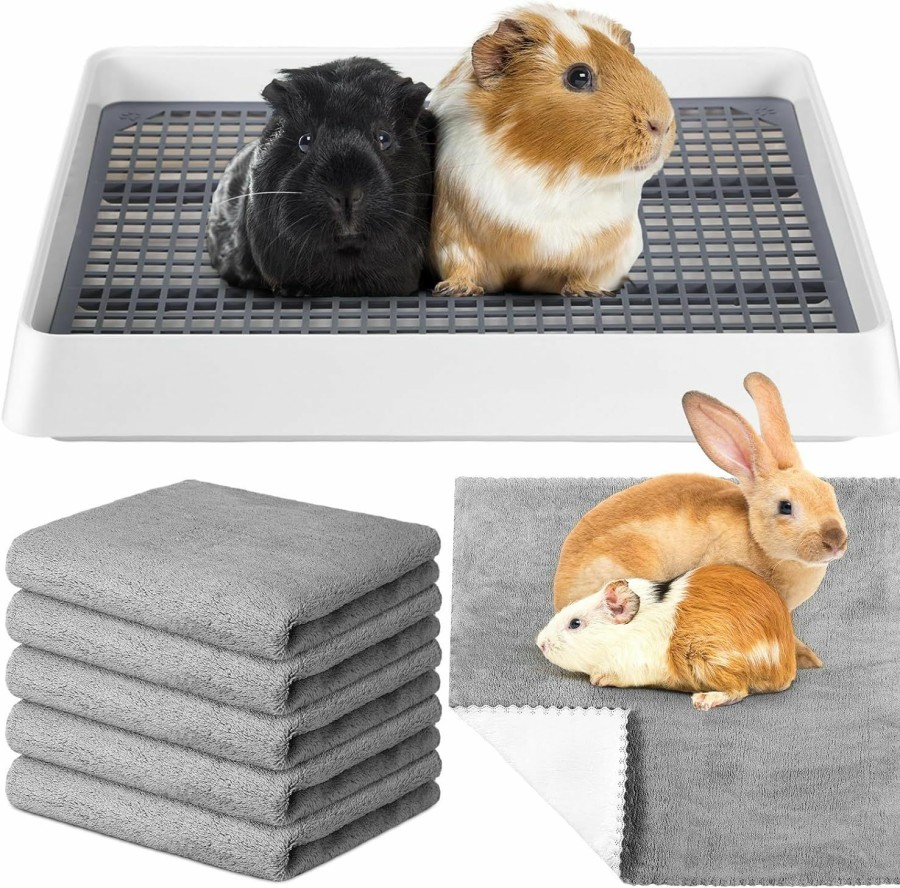 Small Animal Ziliny | Ziliny Rabbit Litter Box With 6 Pcs Waterproof Washable Pee Mat Guinea Pig Habitat Training Pan Cage Toilet Tray Bunny Reusable Small Animal Potty Trainer Box Fleece Liner For Rat Ferret Hamster