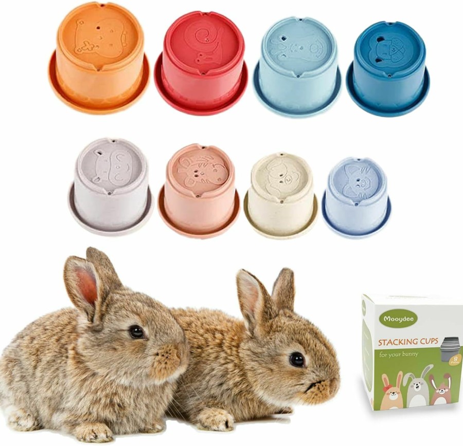 Small Animal Mooydee | Mooydee 8 Pcs Stacking Cups For Rabbits Guinea Pig Reusable Multi-Colored Bunny Toys Rabbit Toys Of Different Sizes, Safe Plastic Nesting Toys For Bunny Small Animals Hiding Food And Playing