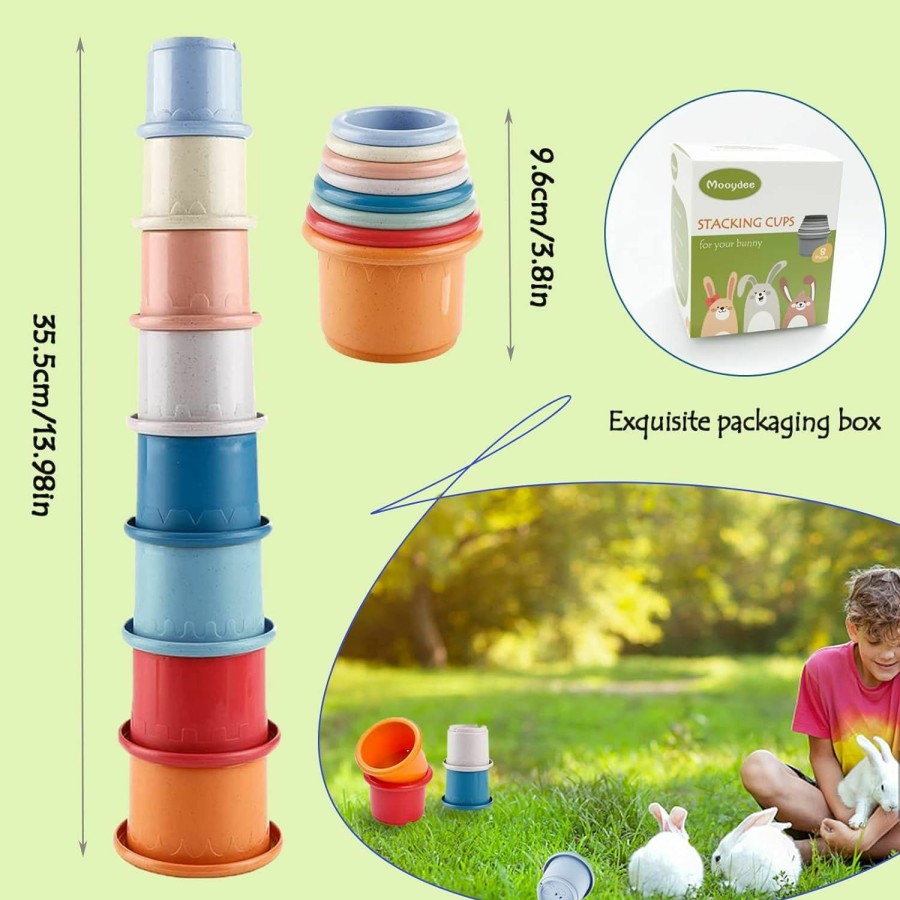 Small Animal Mooydee | Mooydee 8 Pcs Stacking Cups For Rabbits Guinea Pig Reusable Multi-Colored Bunny Toys Rabbit Toys Of Different Sizes, Safe Plastic Nesting Toys For Bunny Small Animals Hiding Food And Playing