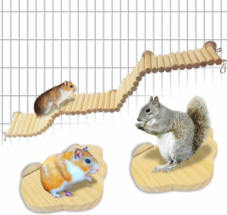 Small Animal Sysmashing | Sysmashing Hamster Suspension Bridge Toy,Small Animal Climbing Toys,Chinchilla Cage Natural Wood Flexible Platform Toy,Suitable For Hamsters, Chinchillas, Guinea Pigs, Birds, Small Animals