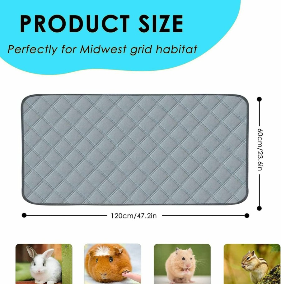 Small Animal WCDJOMOP | 2 Pack Guinea Pig Cage Liners - Washable Guinea Pig Pee Pads, Waterproof Reusable & Anti Slip Bedding Fast Super Absorbent Pee Pad For Small Animals Cages Rabbit Hamster Rat (24''X47'' (2 Pack), Grey)