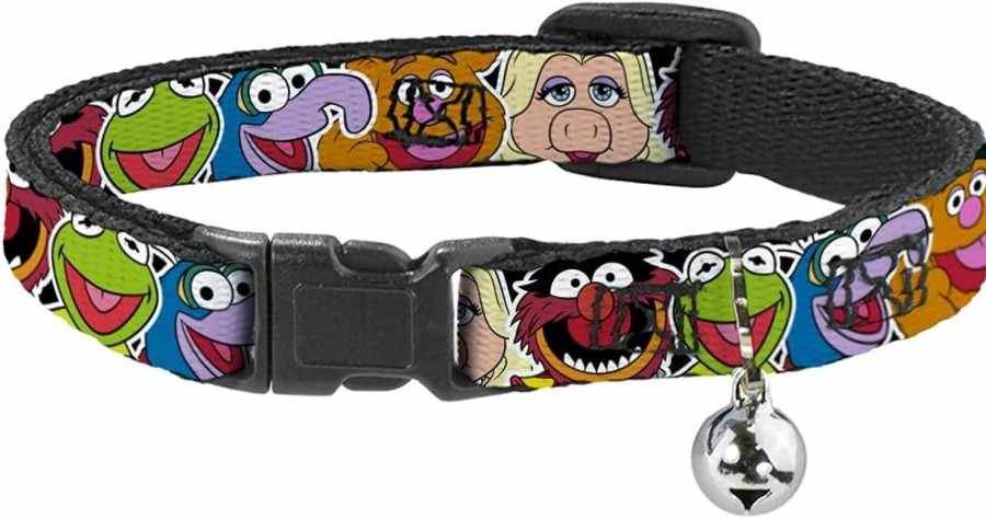 Small Animal Buckle-Down | Buckle-Down Breakaway Cat Collar - Muppets Faces Close-Up Black - 1/2\" Wide - Fits 9-15\" Neck - Large