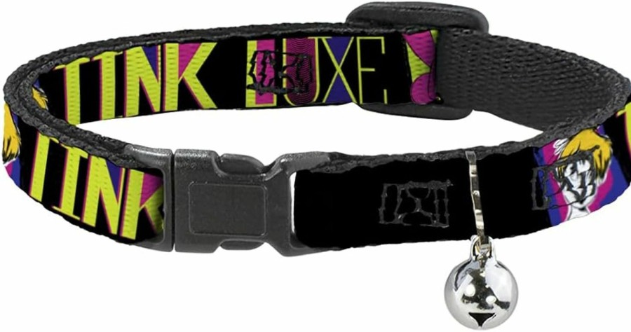 Small Animal Buckle-Down | Buckle-Down Breakaway Cat Collar - Tink Luxe Sketch Black/Multi Neon - 1/2\" Wide - Fits 9-15\" Neck - Large