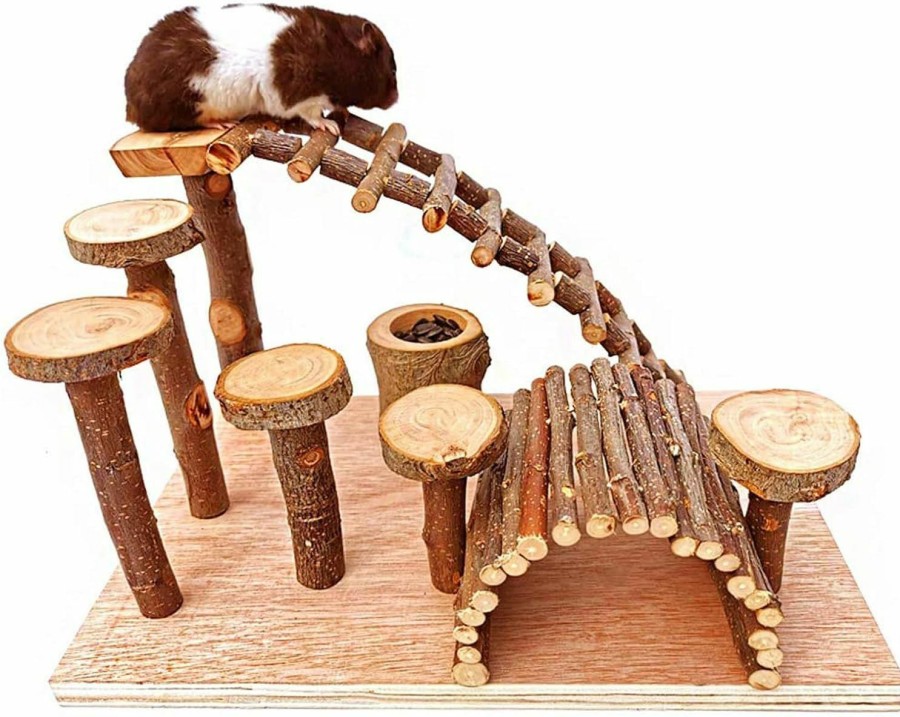 Small Animal Tfwadmx | Wooden Hamster Bridge, Small Animals Climbing Ladder Activity Set Platform Ramps Playground Toys For Mouse Dwarf Hamster Gerbil Rat Sugar Glider Syrian Hamster