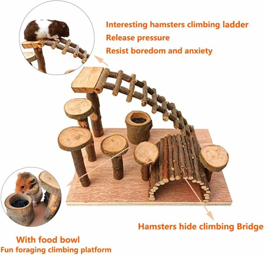 Small Animal Tfwadmx | Wooden Hamster Bridge, Small Animals Climbing Ladder Activity Set Platform Ramps Playground Toys For Mouse Dwarf Hamster Gerbil Rat Sugar Glider Syrian Hamster