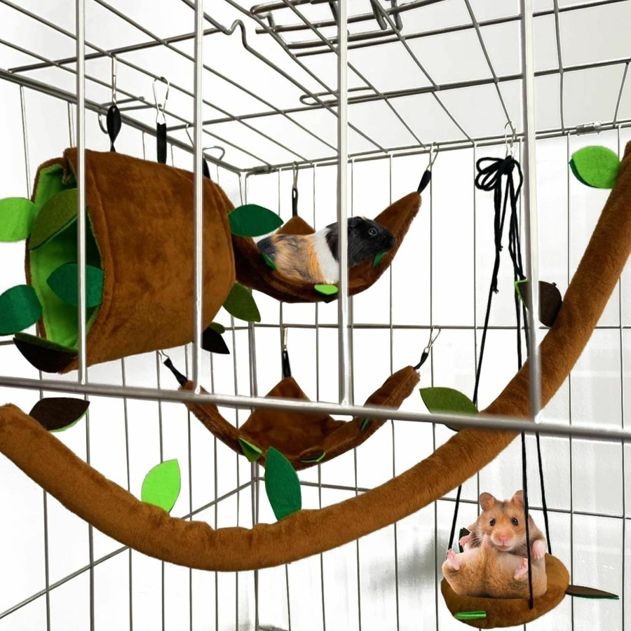 Small Animal MUYG | Muyg Hamster Hammock,Small Animal Hanging Hideout Tunnel Sleeping Set Plush Swing Warm Bed House Cage Nest Accessories For Sugar Glider,Squirrel,Black(5 Pcs)