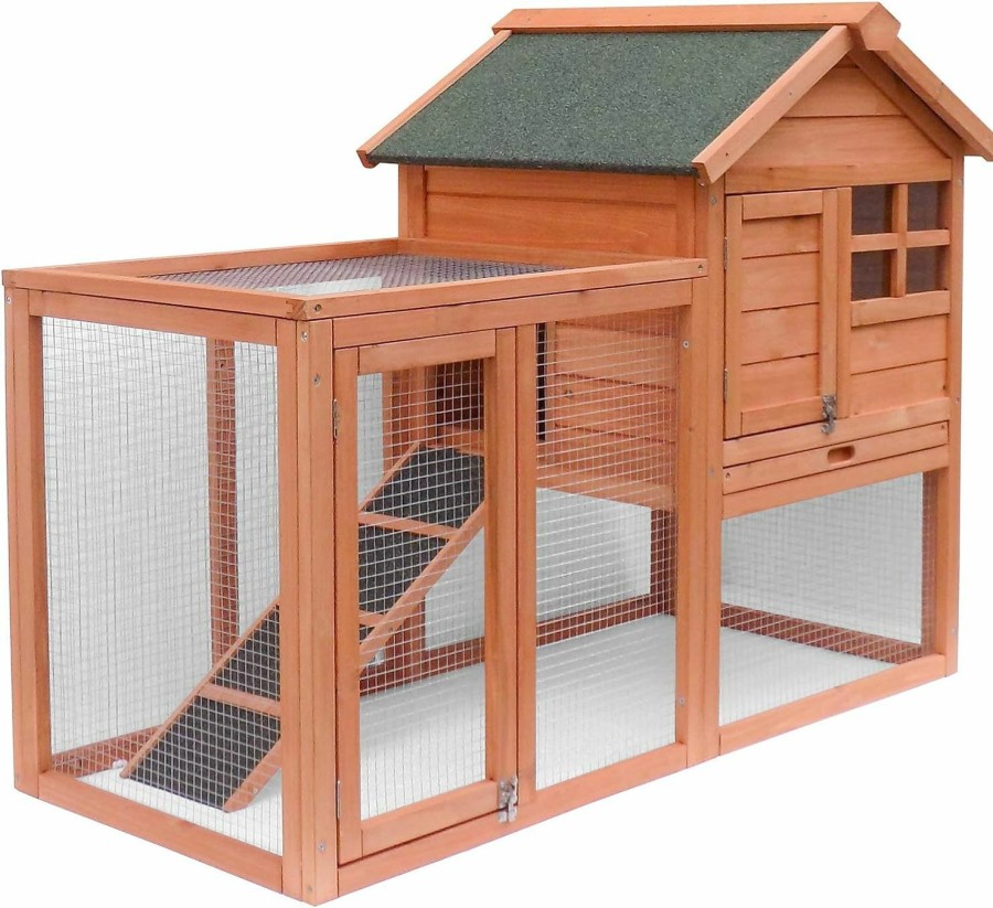 Small Animal SPOFLYINN | Spoflyinn Wooden Pet House Rabbit Bunny Wood Hutch House Easily Assembled Chicken Coop Kennels For Small Animals Duck Rabbit Hen Light Brown