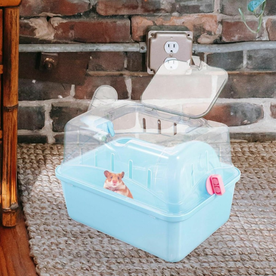 Small Animal POPETPOP | Popetpop Small Animal Cage Plastic Pet Go Out Box Portable Outdoor Carrier Travel Hamster Cage With Handles For Hedgehog Hamster Rat Bearded Dragon Ferret Chinchillas Sky-Blue 28X17Cm