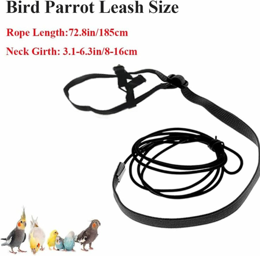 Small Animal ASOCEA | Asocea Bird Parrot Harness Leash Adjustable Anti-Bite Flying Training Rope Pet Outdoor Traction Lead For Budgerigar Lovebird Cockatiel Mynah Small Birds - Black