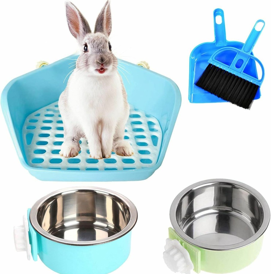 Small Animal kathson | Kathson Bunny Potty Trainer Corner Pan Rabbit Toilet Guinea Pig Litter Box With 2 Pack Pet Removable Hanging Crate Bowls For Small Animal