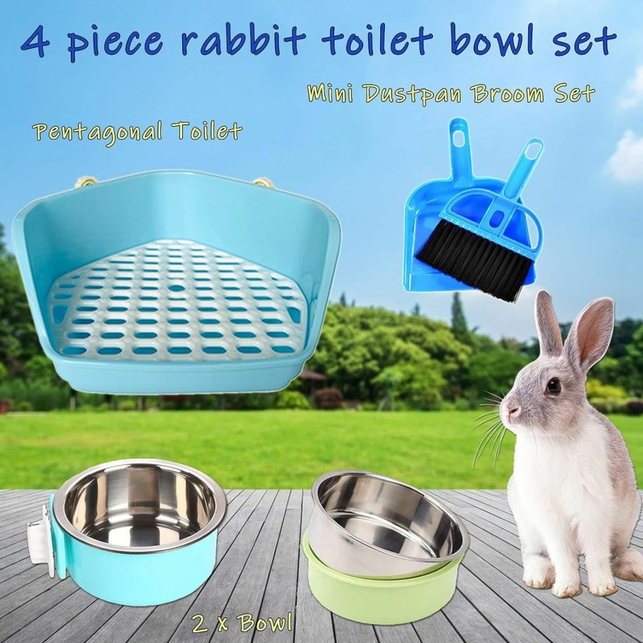 Small Animal kathson | Kathson Bunny Potty Trainer Corner Pan Rabbit Toilet Guinea Pig Litter Box With 2 Pack Pet Removable Hanging Crate Bowls For Small Animal