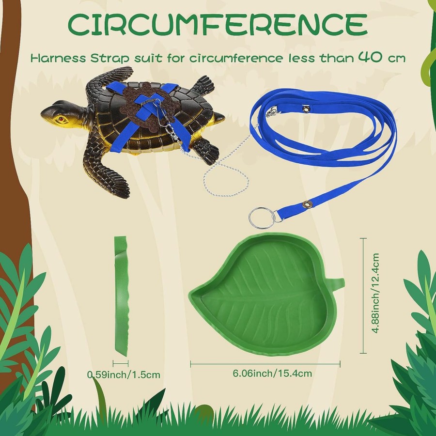 Small Animal Berlune | Berlune 2 Pieces Turtle Leash With Reptile Water Bowl Leash Leather Harness Strap For Tortoise Turtle Tank Accessories Turtle Leash And Harness Leaf Reptile Food And Water Bowl For Turtle Pet Walking