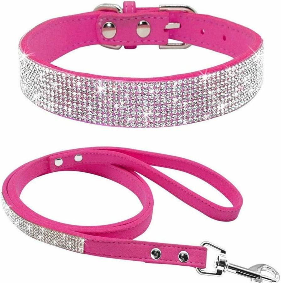 Small Animal Benala | Benala Adjustable Dog Collar Leash Embellished With Sparkly Rhinestones For Dog Cat Fancy Rhinestone Pet Collar Set,Rose Red,Xs:(Neck 8-10.6\")