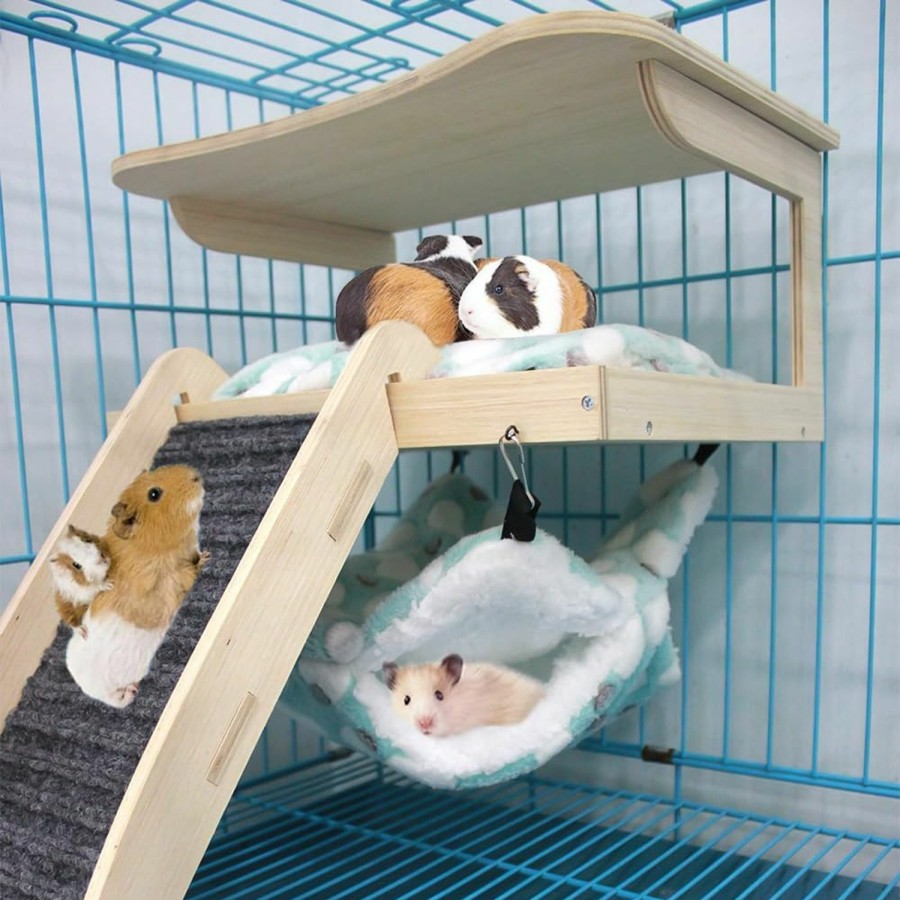 Small Animal AdaSte | Adaste Guinea Pig Hideout-Natural Wooden Guinea Pig Bed, Guinea Pig Toys With Hammock And Stairs And Matd,Detachable Small Pet Hut Habitats For Guinea Pig Sqirrel Bunny Chinchillas Cages.