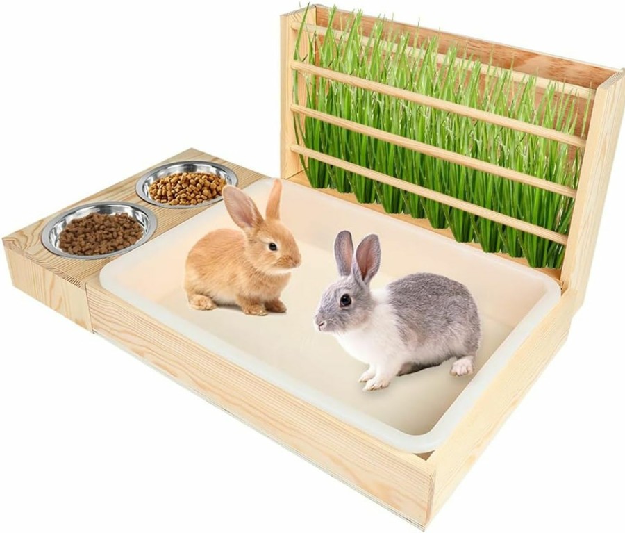 Small Animal CheeFun | Rabbit Hay Feeder With Litter Box: 3 In 1 Wooden Bunny Litter Pan With Hay Rack For Small Pets Guinea Pig Hamster