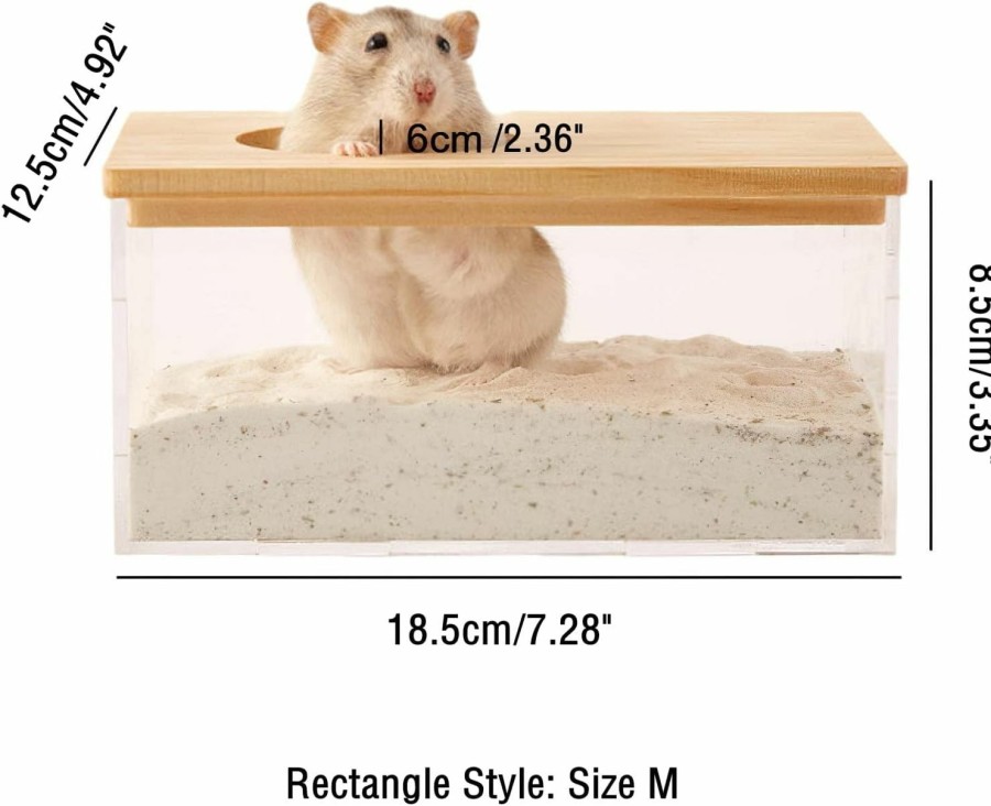 Small Animal apott | Apott Hamster Sand Bath Box With Ladder Small Animal Shower Digging Room Arcylic Pet Container Accessories For Gerbils Chinchilla, With Wood Cover, Large