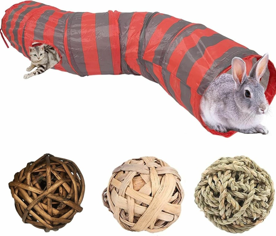 Small Animal Tfwadmx | Tfwadmx Rabbit Tunnel And Tube Collapsible Bunny Tunnel Toys Small Animal Acitivity Hideout With 3 Pack Chew Grass Ball For Guinea Pig Chinchilla Ferret Cat Hamster Rat