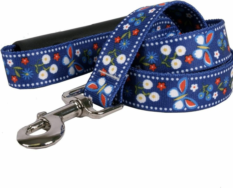 Small Animal Yellow Dog Design | Yellow Dog Design Festive Butterfly Blue Ez-Grip Dog Leash With Comfort Handle, Small/Medium