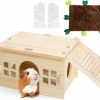 Small Animal FAITUCOS | Faitucos Guinea Pig Hideout Wooden House With Stairs And Mats, Small Animal Cage Accessories Large Habitats Hut Indoor With Waterproof Liner For Rat Hamster Hedgehog, Etc. Hiding Playing Sleeping