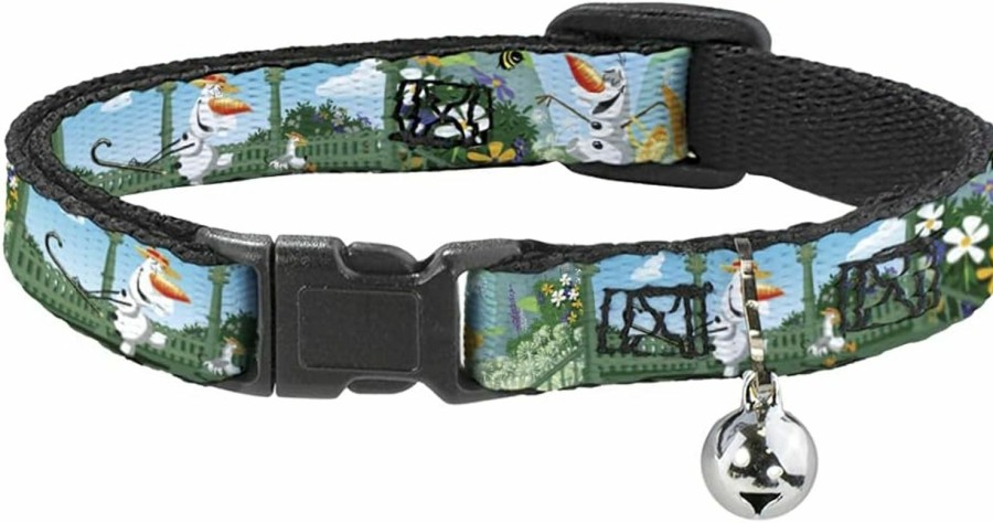 Small Animal Buckle-Down | Buckle-Down Breakaway Cat Collar - Olaf Garden Scenes - 1/2\" Wide - Fits 6-9\" Neck - Small