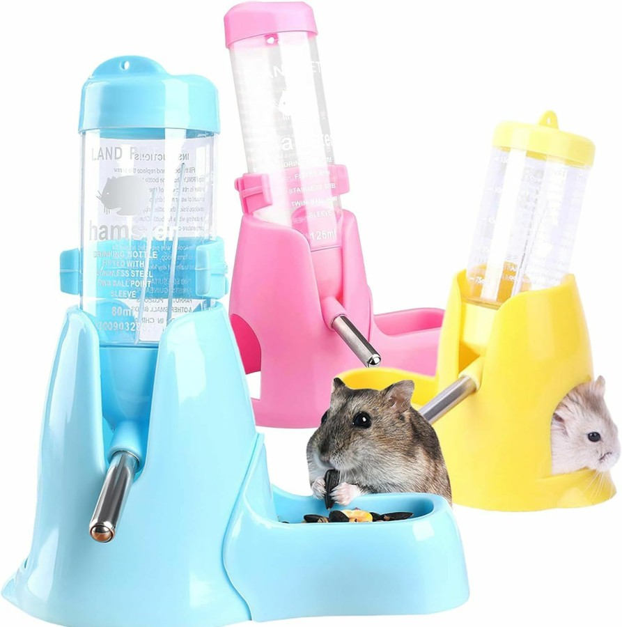 Small Animal HPAWHOMEPART | Hpawhomepart Hamster Water Bottle,3 In 1 Samll Animal Pet Cage Water Bottle No Drip,Pet Cage Water Bottle 80-125Ml With Bracket,Waterproof Drop Ball,Mini Bowl,Hamster Nest(Yellow-80)