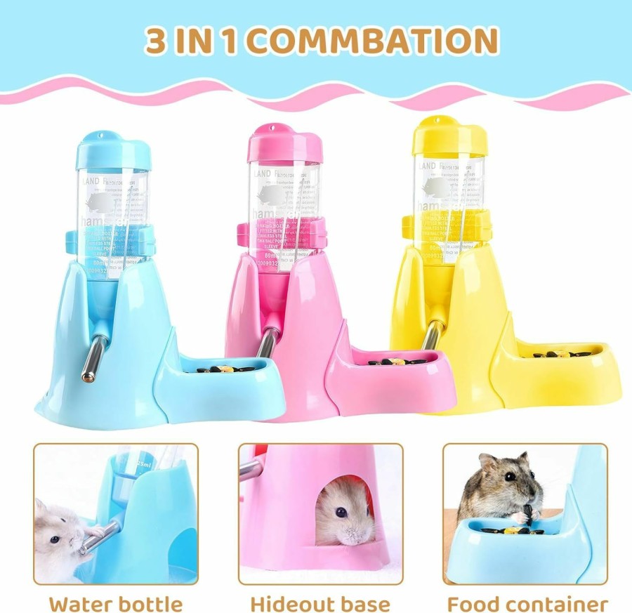 Small Animal HPAWHOMEPART | Hpawhomepart Hamster Water Bottle,3 In 1 Samll Animal Pet Cage Water Bottle No Drip,Pet Cage Water Bottle 80-125Ml With Bracket,Waterproof Drop Ball,Mini Bowl,Hamster Nest(Yellow-80)