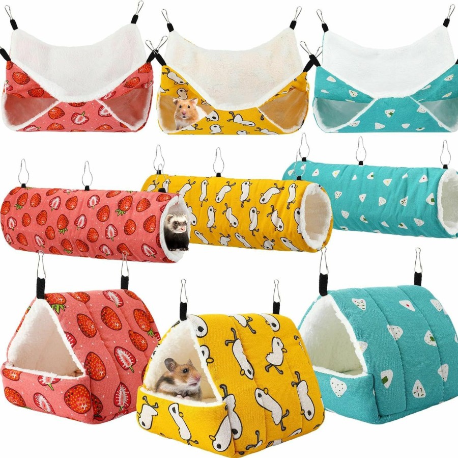 Small Animal Abbylike | Abbylike 9 Pieces Rat Guinea Pig Hanging Hammock Ferret Cage Accessories Small Pet Hideout Tunnel Cave Hanging Bunkbed Hammock Hamster Toy Accessories For Ferret Hamster Chinchilla